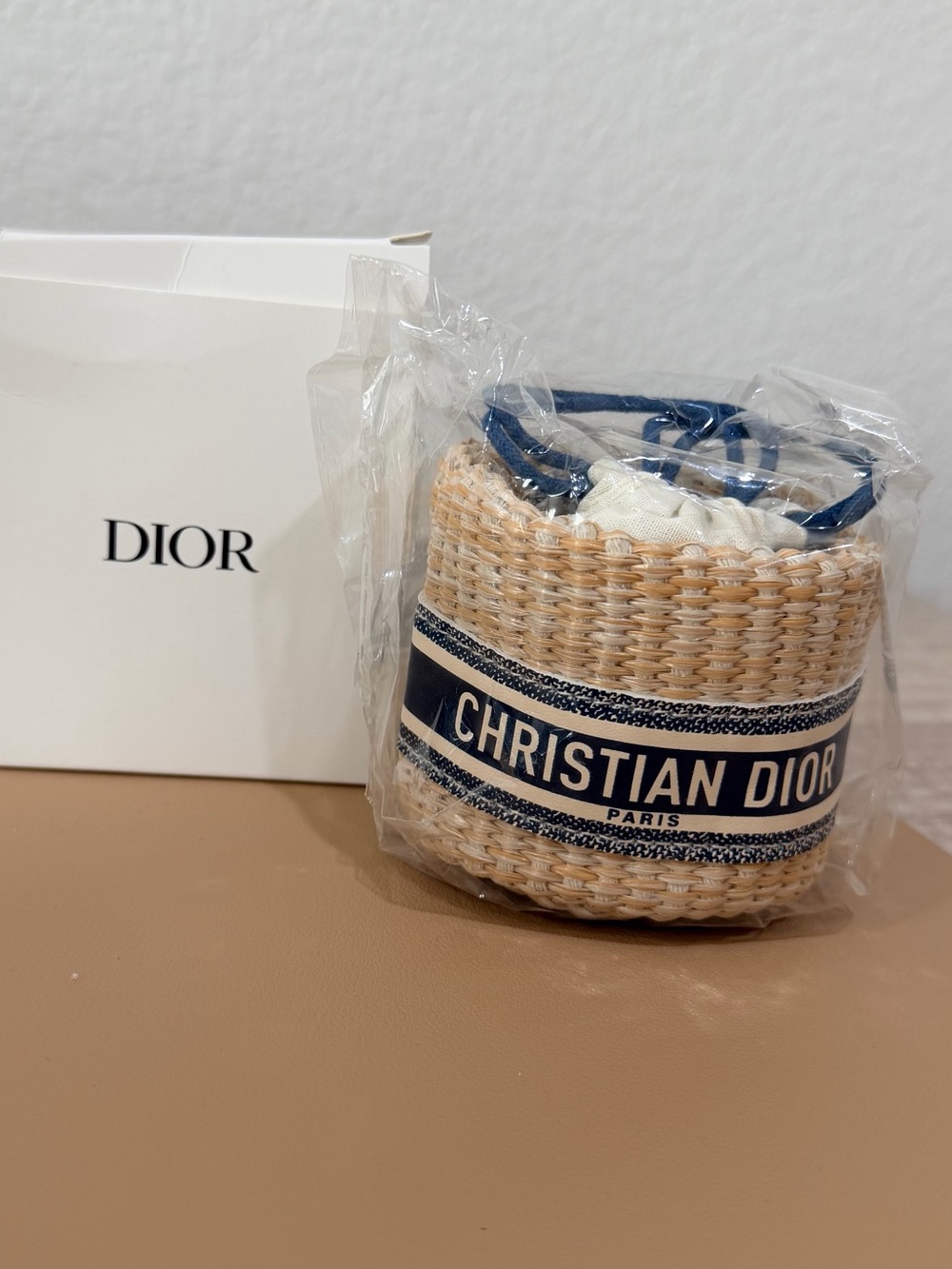 Dior Straw Mini Basket with Navy Christian Dior Band